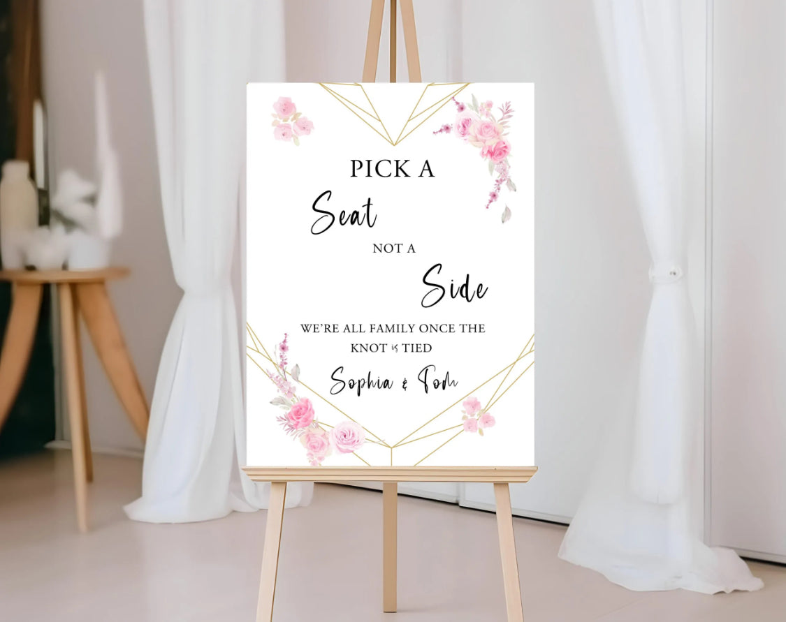 Modern heart design wedding decorations - Pick a seat not a side sign 