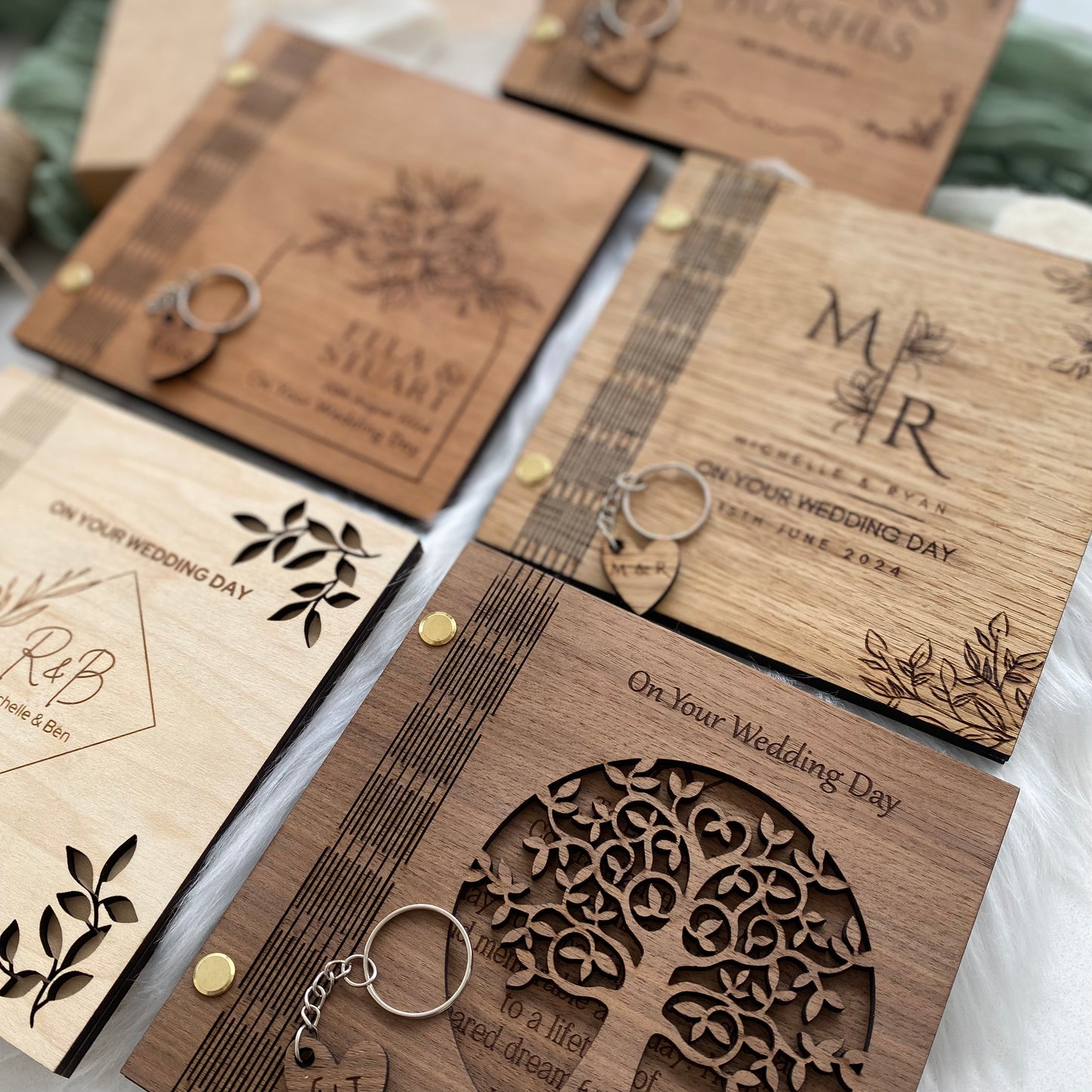 Personalised Wooden Wedding Card and Keyring