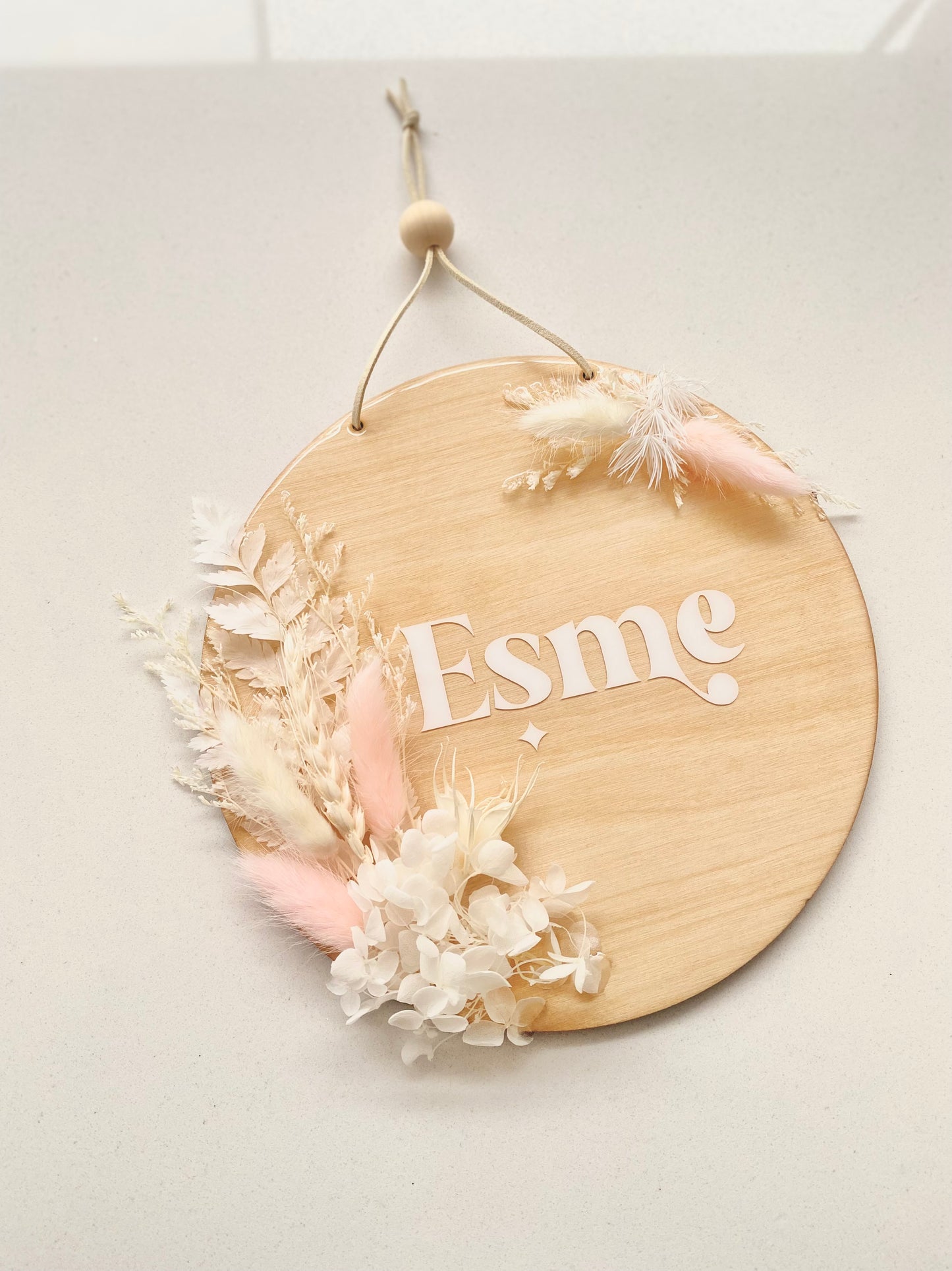 Dried Flower Bedroom Sign - Pink and White