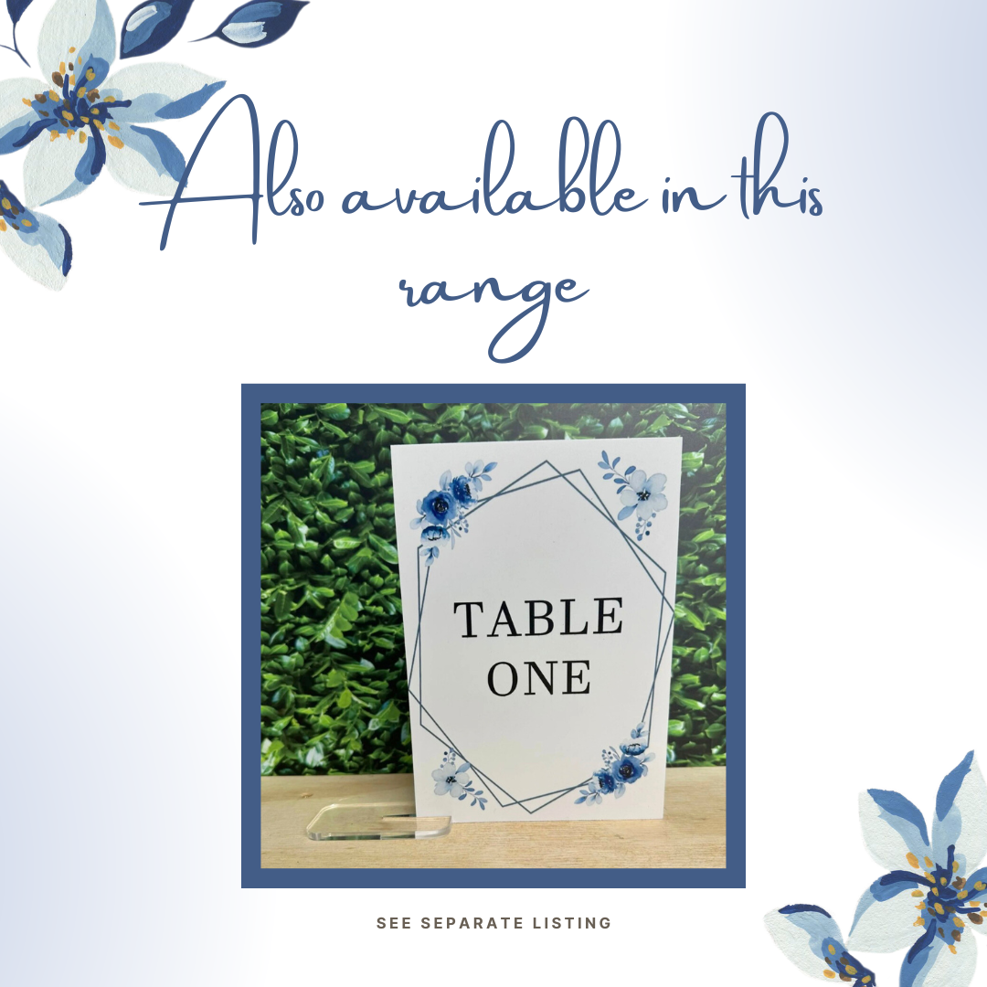 Blue floral table number