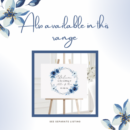 Blue floral personalised wedding welcome sign 