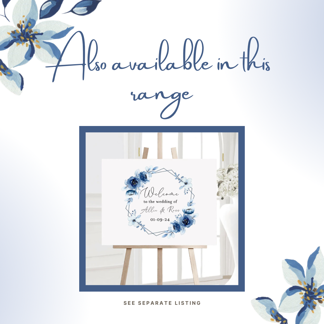 Blue floral wedding entrance sign 