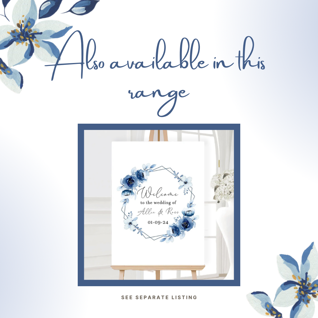 Portrait style blue floral wedding welcome sign 