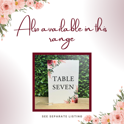 Burgundy and Peach Floral Seating Plan - 1 to 10 tables