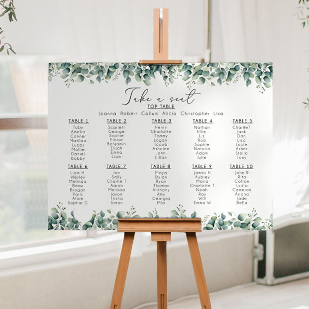 Eucalyptus design wedding seating chart sign