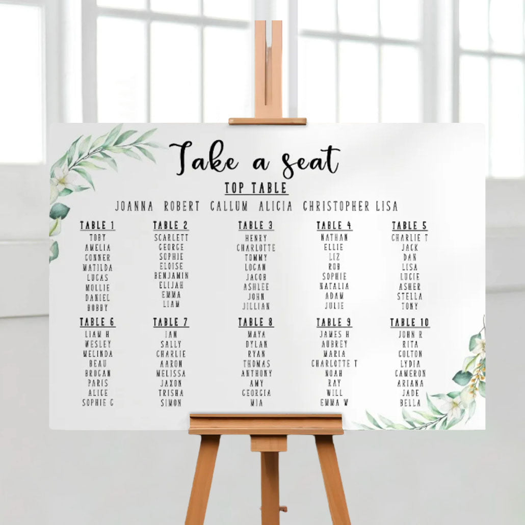 Botanical wedding decoration sign - Seating plan display