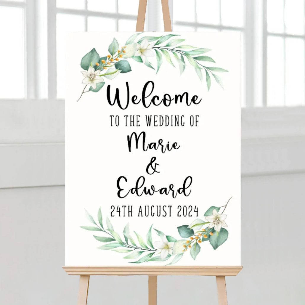 Personalised wedding entrance sign - botanical theme 