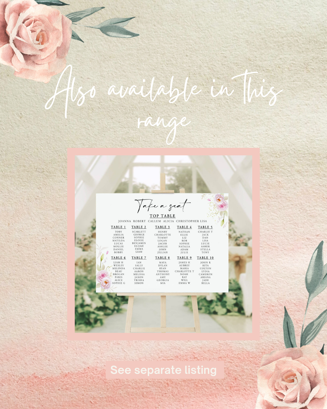 Classic Rose Seating Plan - 1 to 6 tables