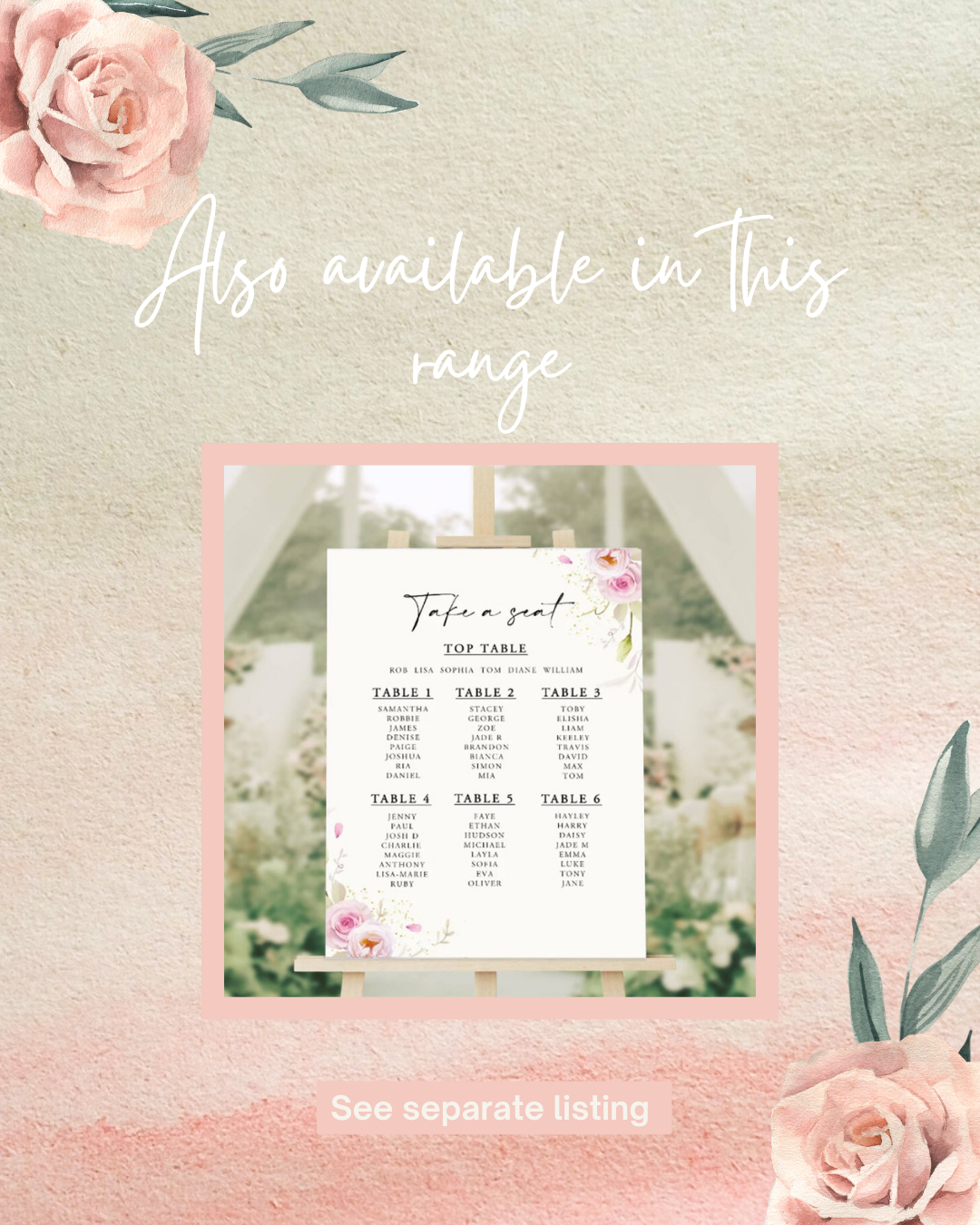 Classic Rose Seating Plan - 1 to 10 tables