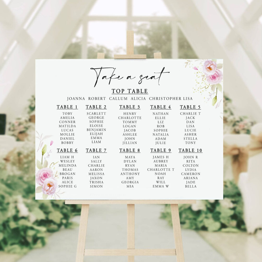 Classic rose theme wedding decoration - seating plan sign