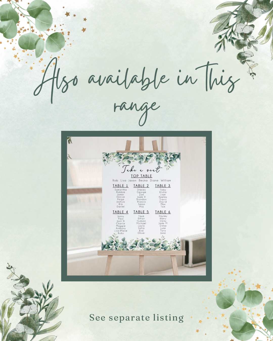 Custom made eucalyptus wedding seating chart sign