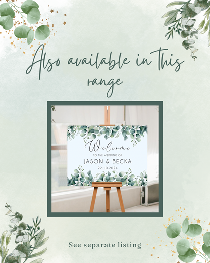 Eucalyptus theme personalised wedding welcome sign