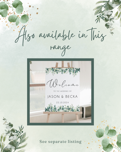 Portrait style eucalyptus wedding welcome sign