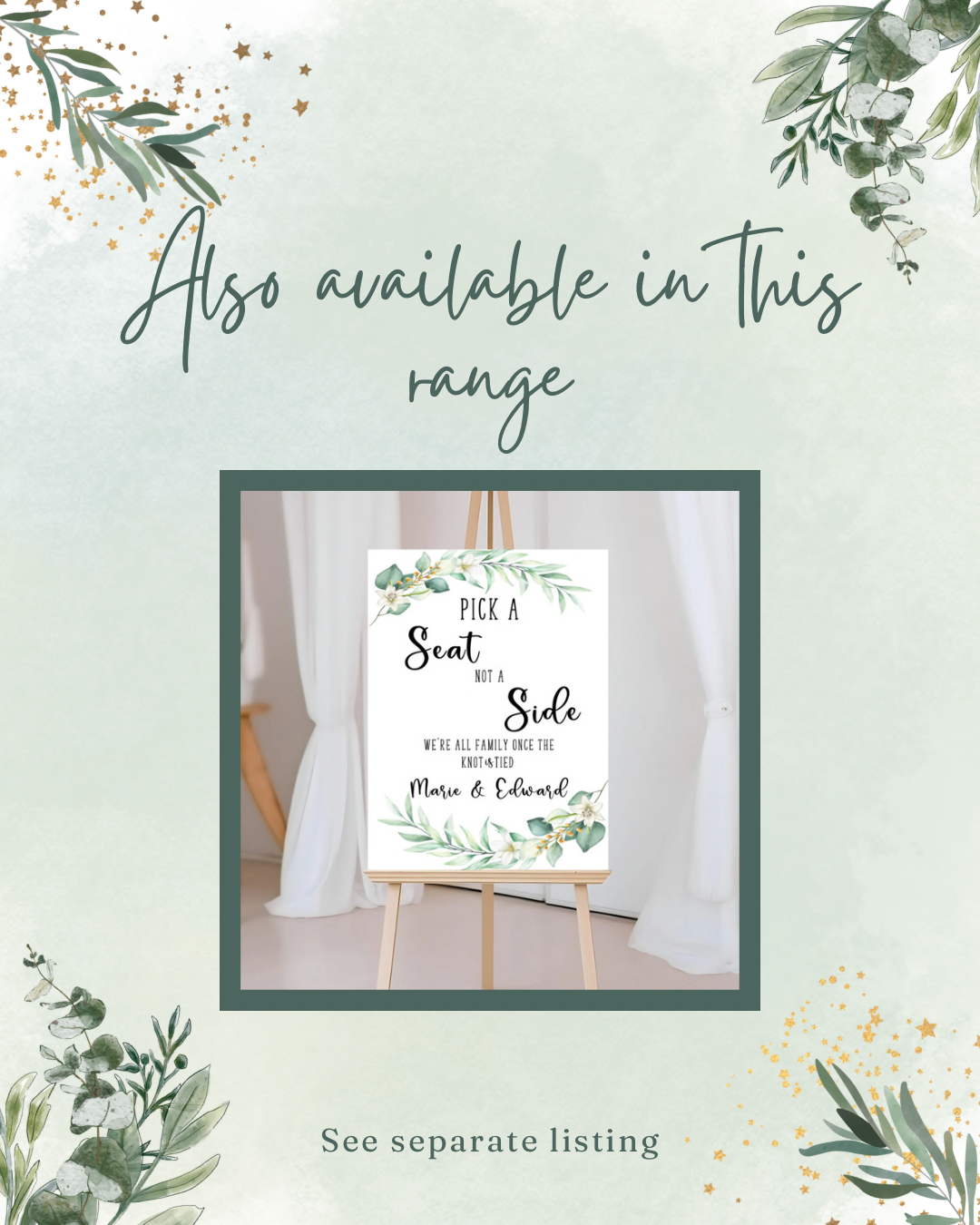 Foliage design personalised wedding pick a seat not a side sign