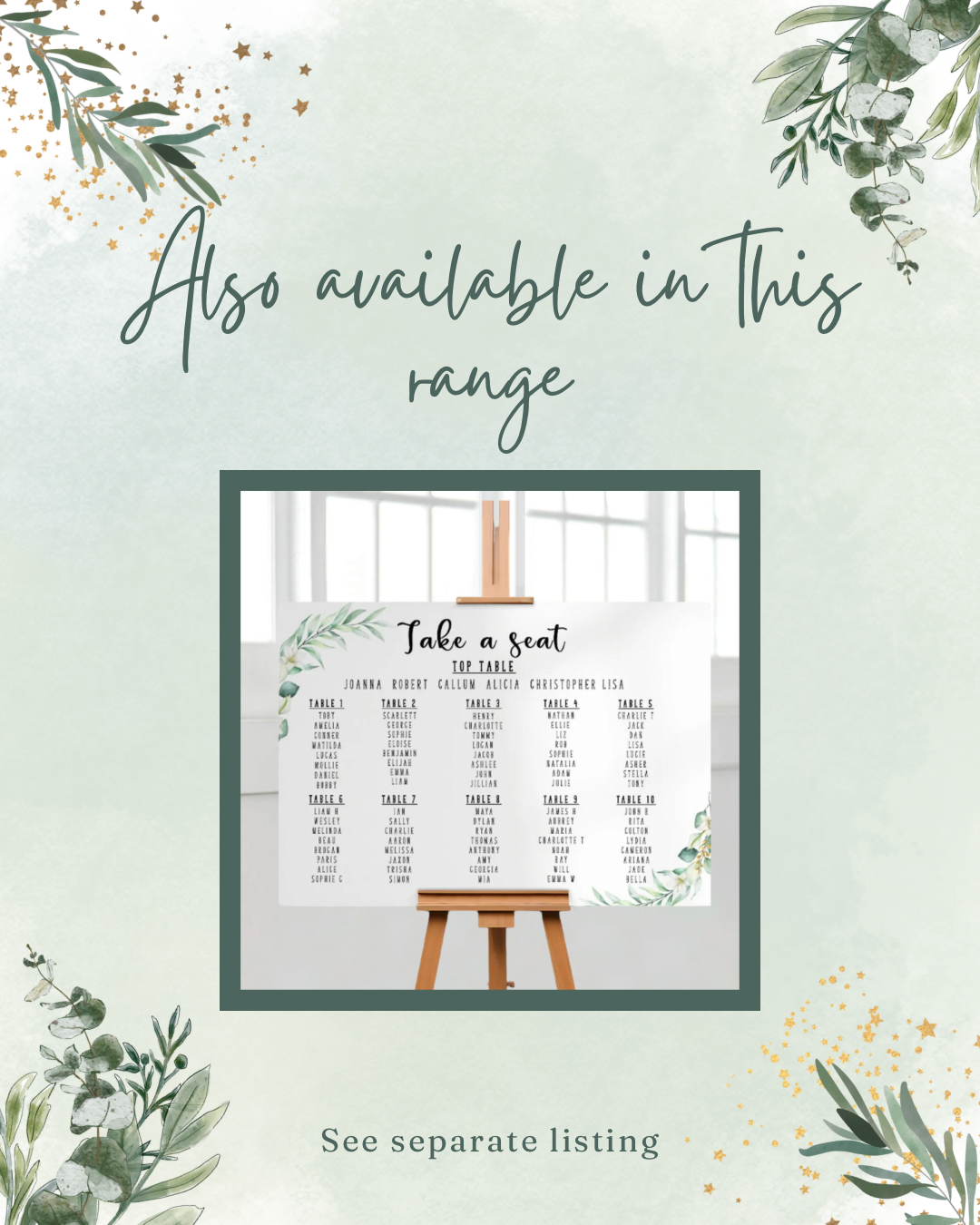 Green foliage wedding seating plan sign