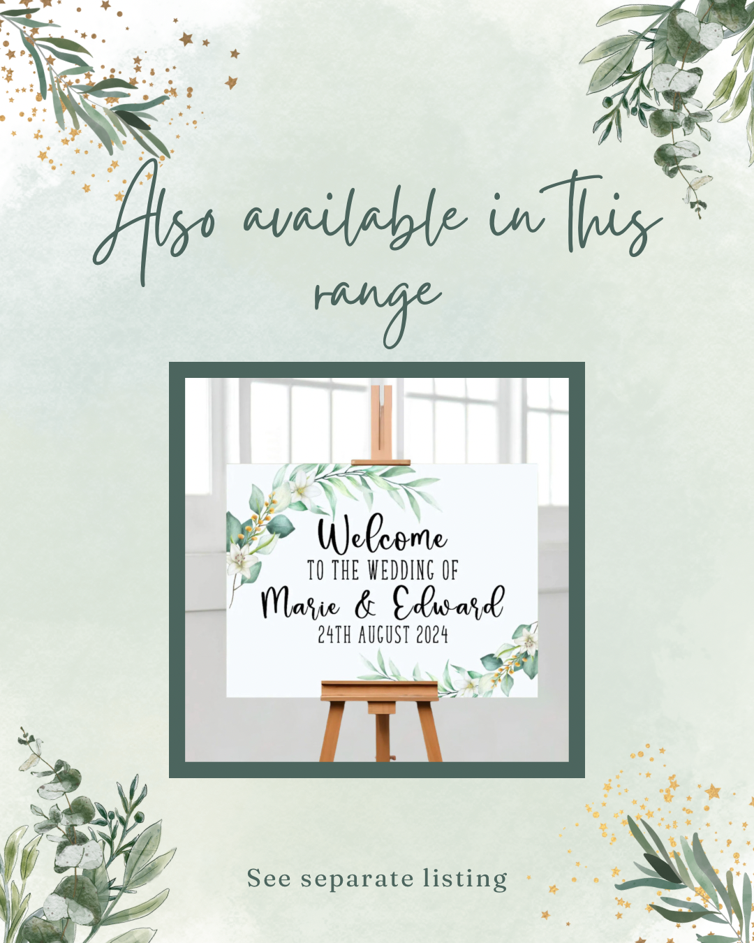 Green foliage personalised wedding welcome board