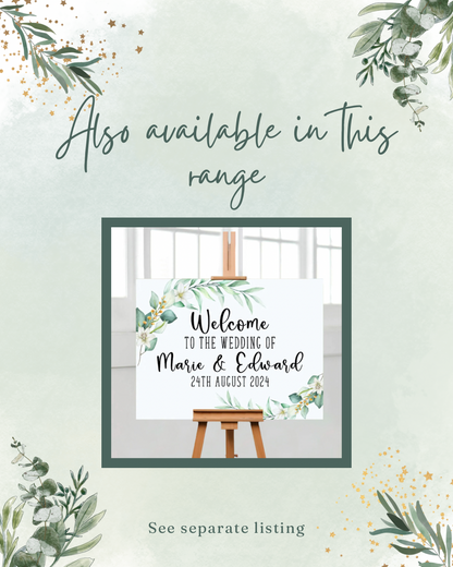 Green foliage wedding entrance sign 