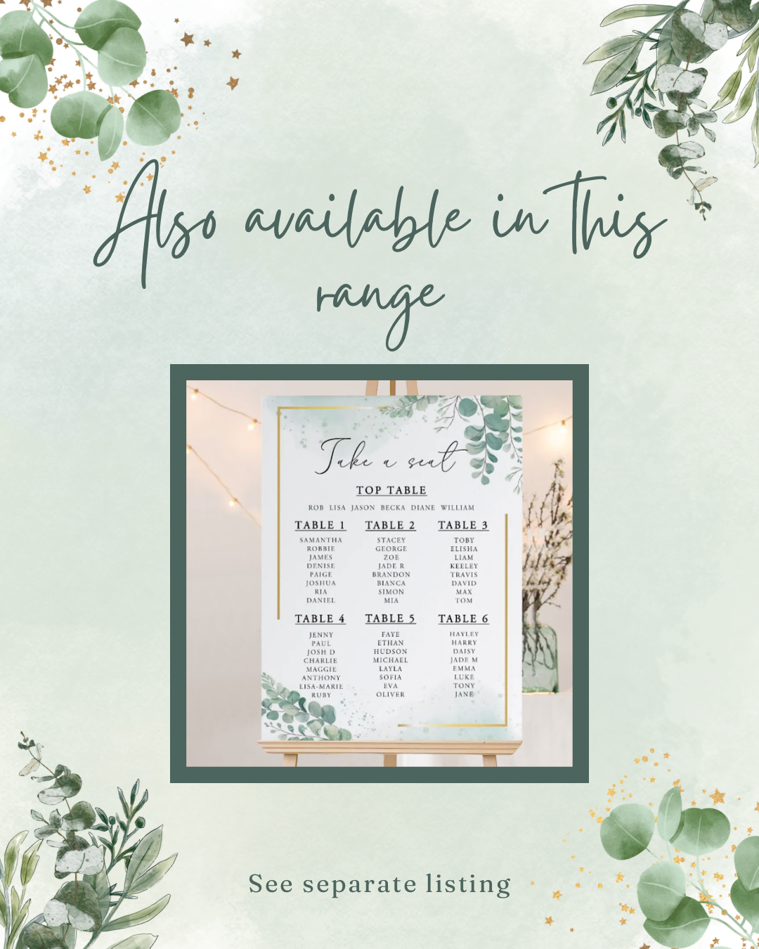 Deluxe eucalyptus design wedding seating chart