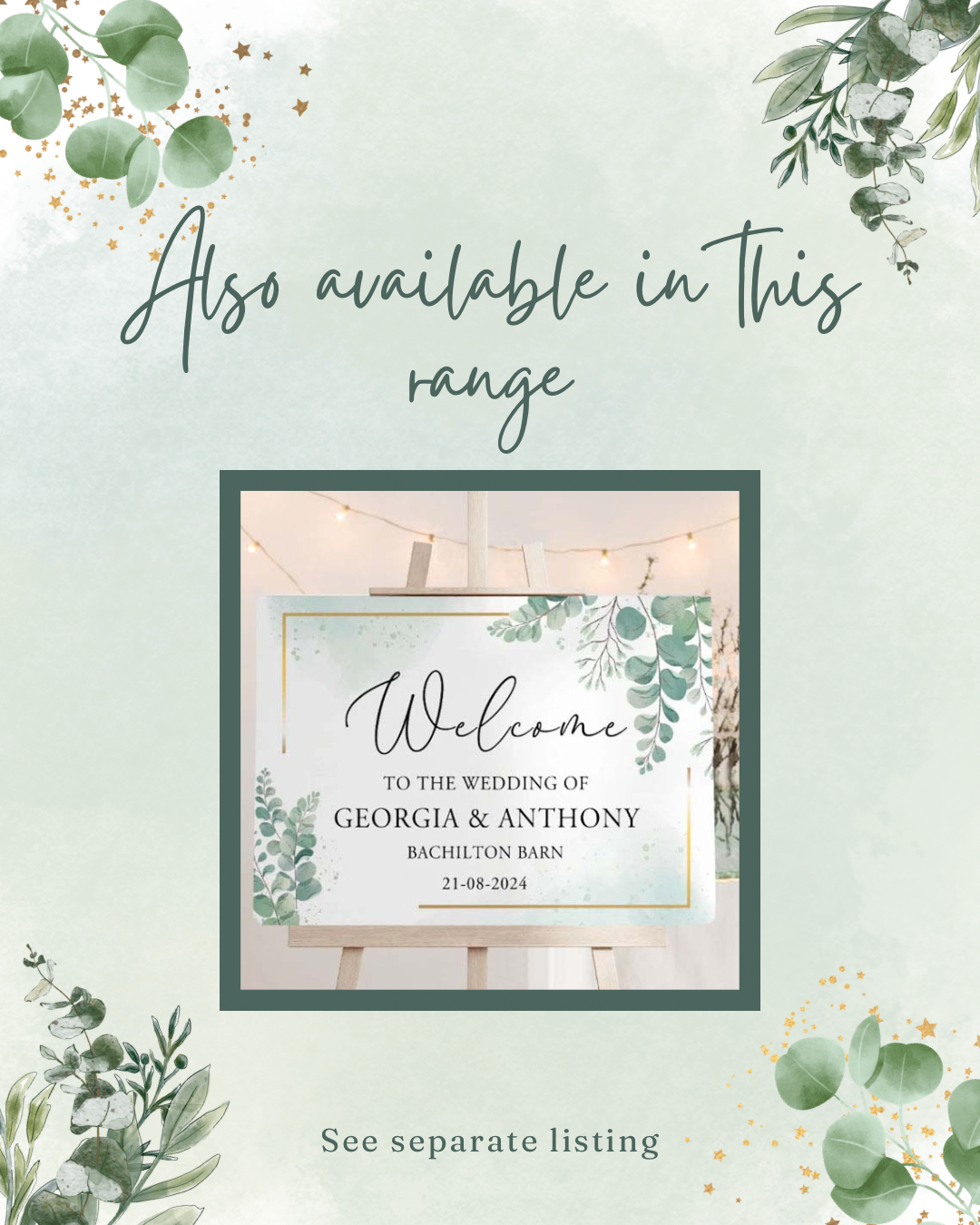 Deluxe eucalyptus design personalised wedding welcome sign