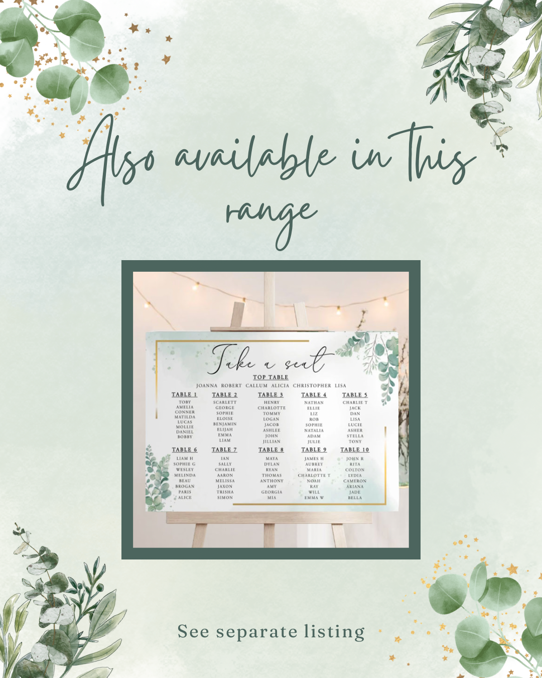 Deluxe eucalyptus wedding decorations - Wedding seating arrangement sign