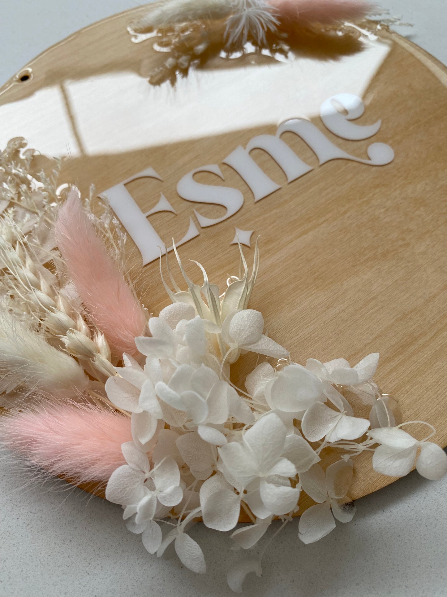 Dried Flower Bedroom Sign - Pink and White