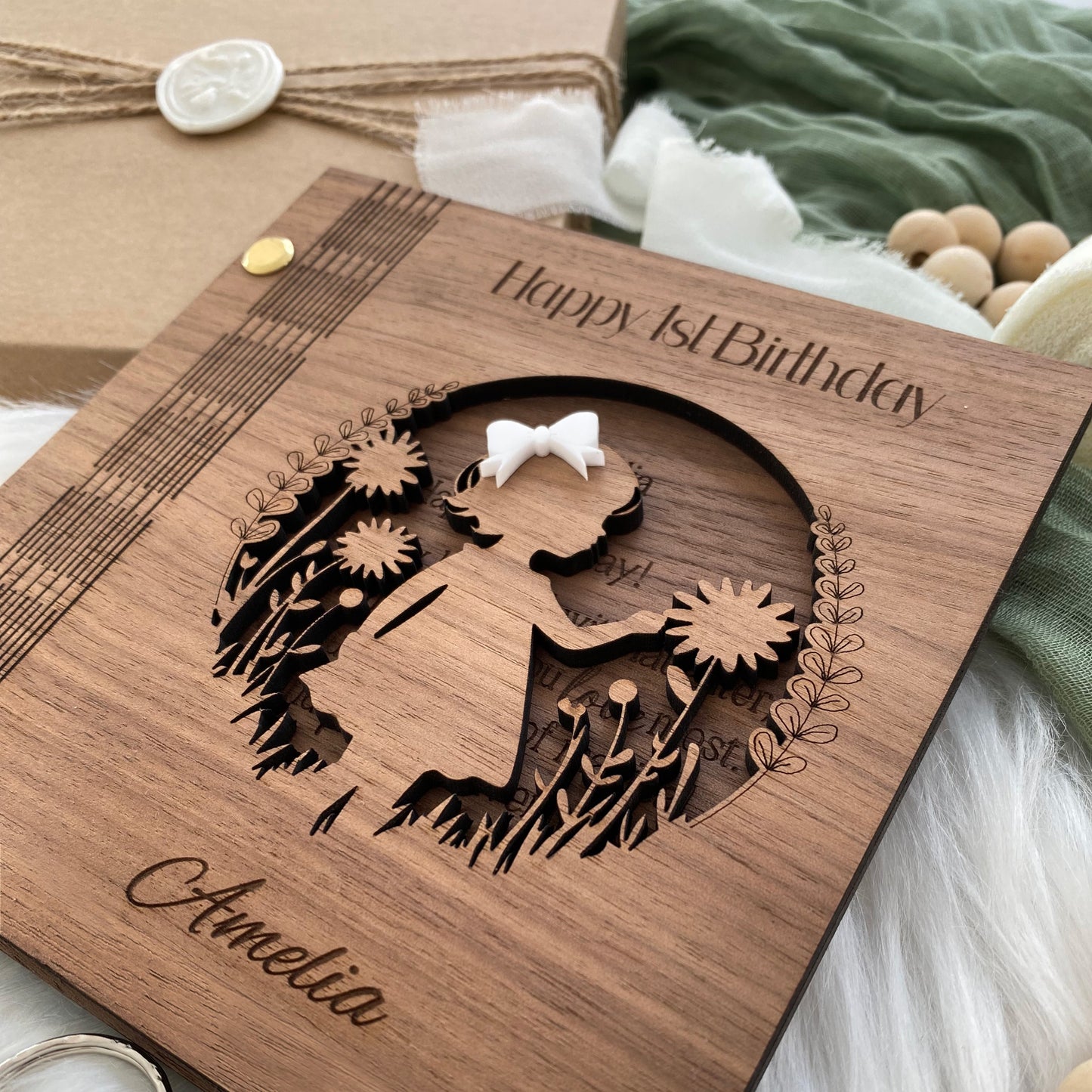 Custom engraved birthday card for a girl