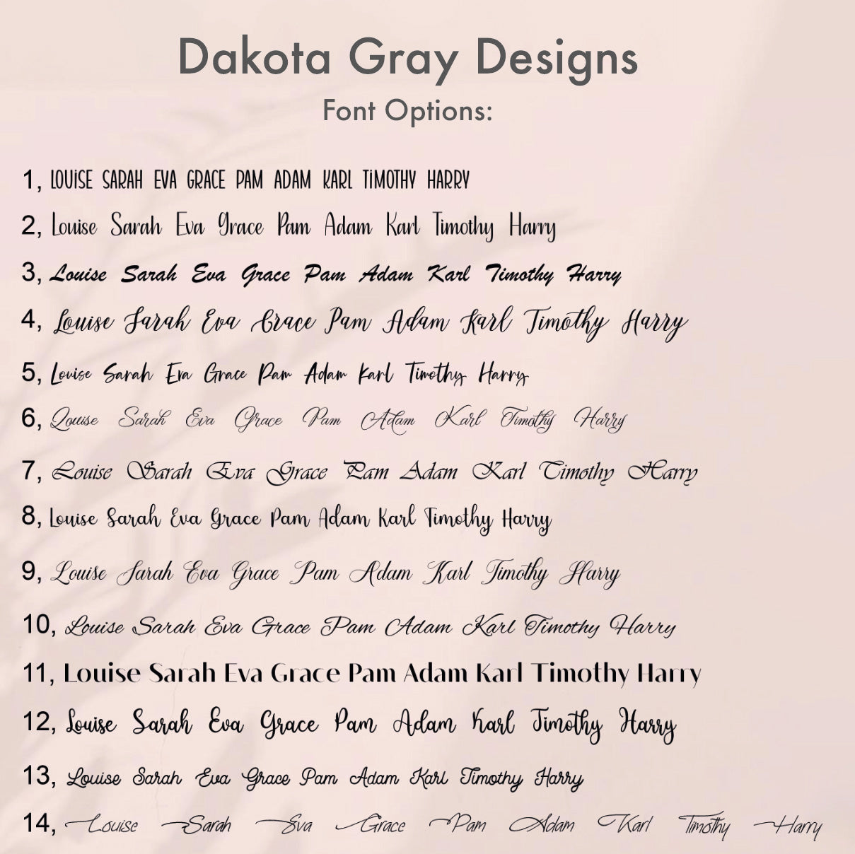 Dakota Gray Designs font choices