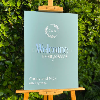 Modern personalised monogram wedding welcome signage