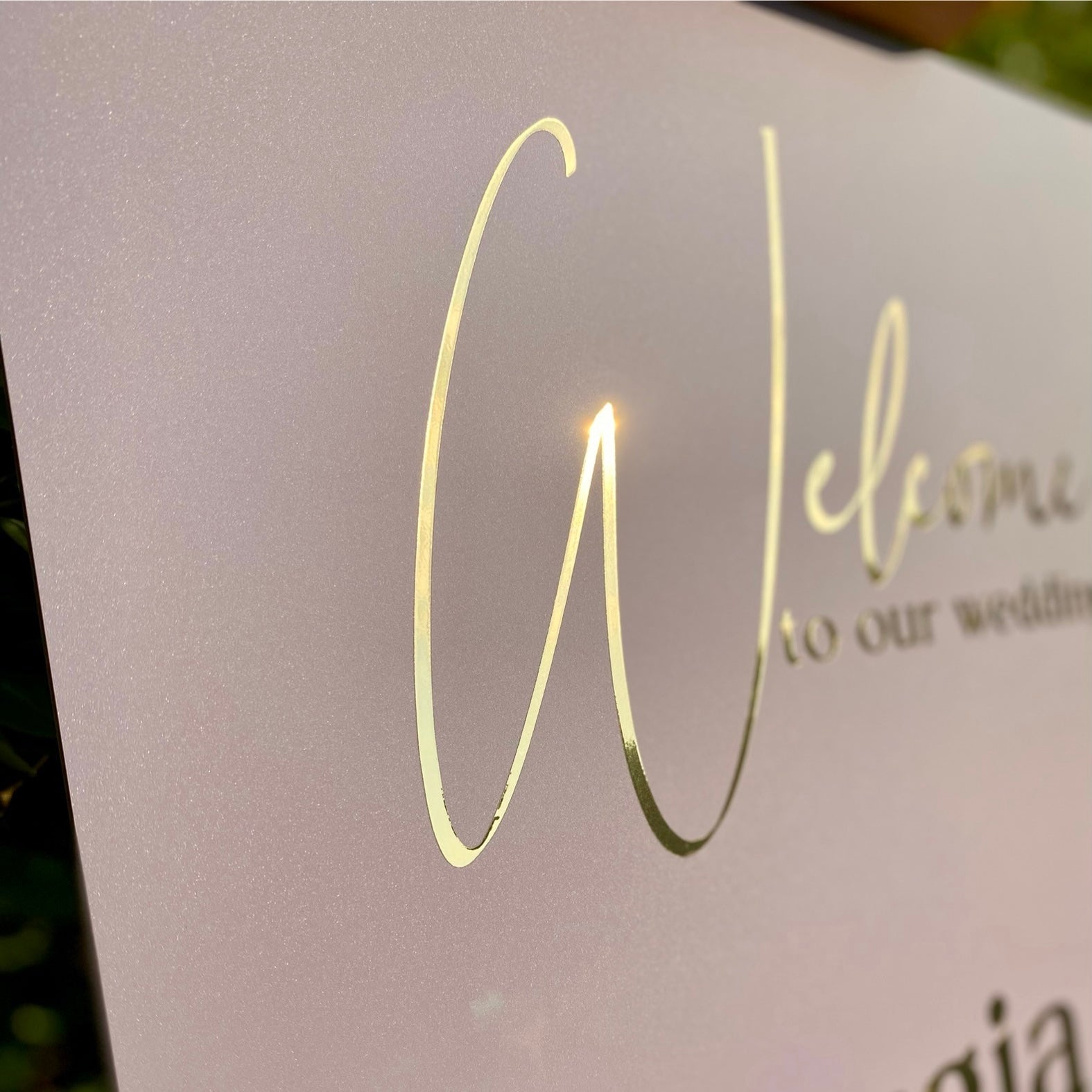 Gold mirror personalised wedding welcome sign 