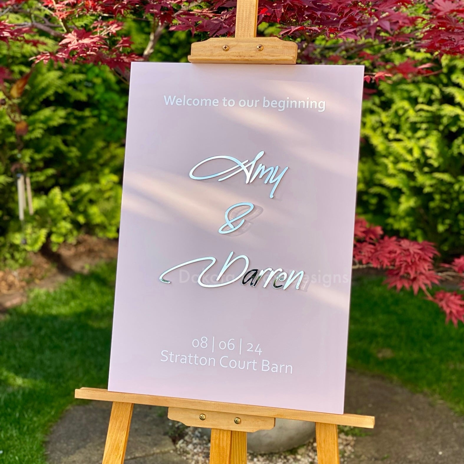 Pink and 3d mirror acrylic wedding welcome sign