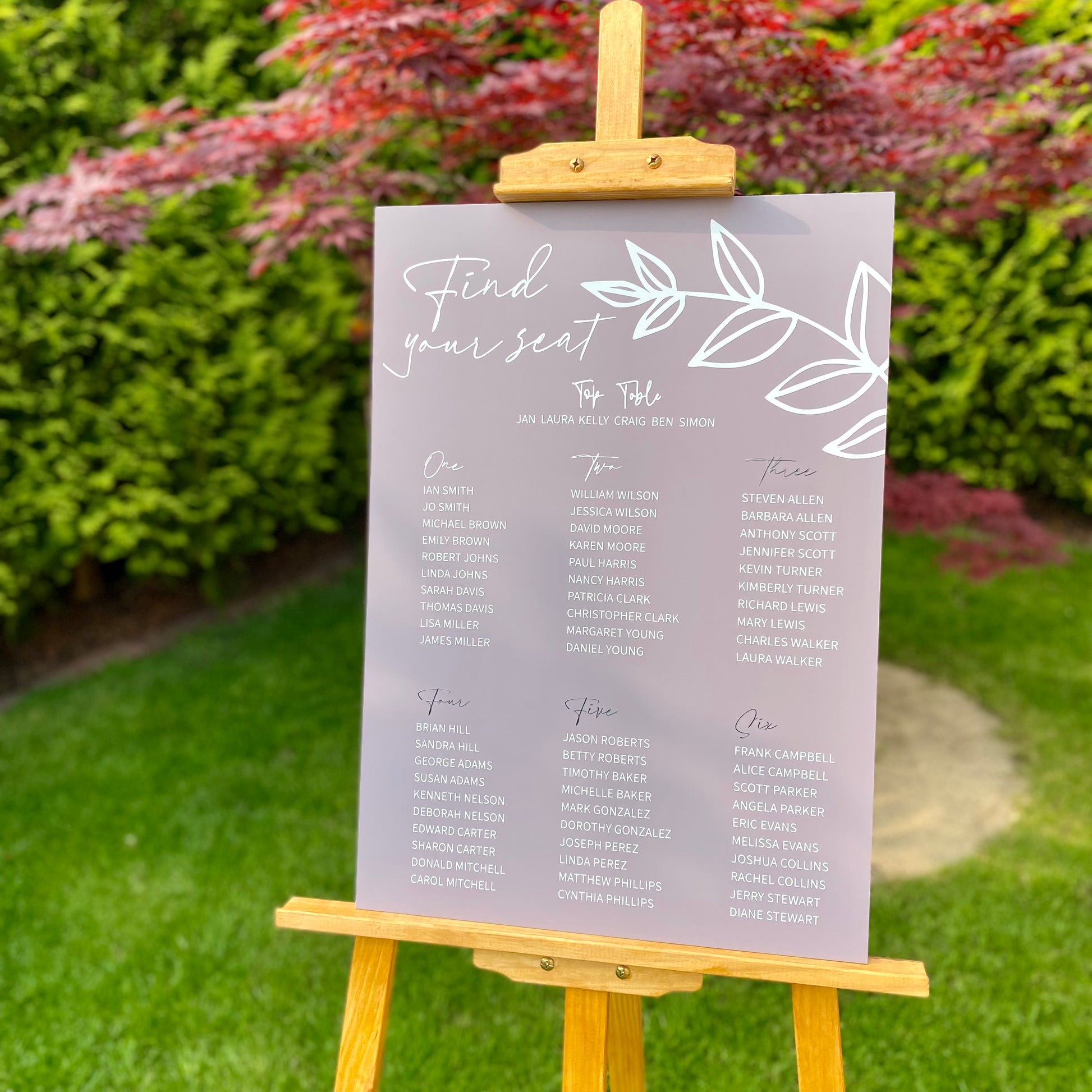 Personalised acrylic wedding table plan