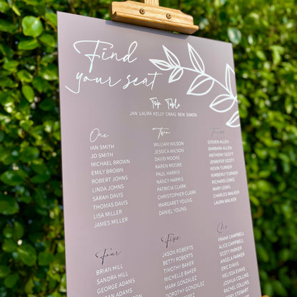 Lavender acrylic wedding seating plan