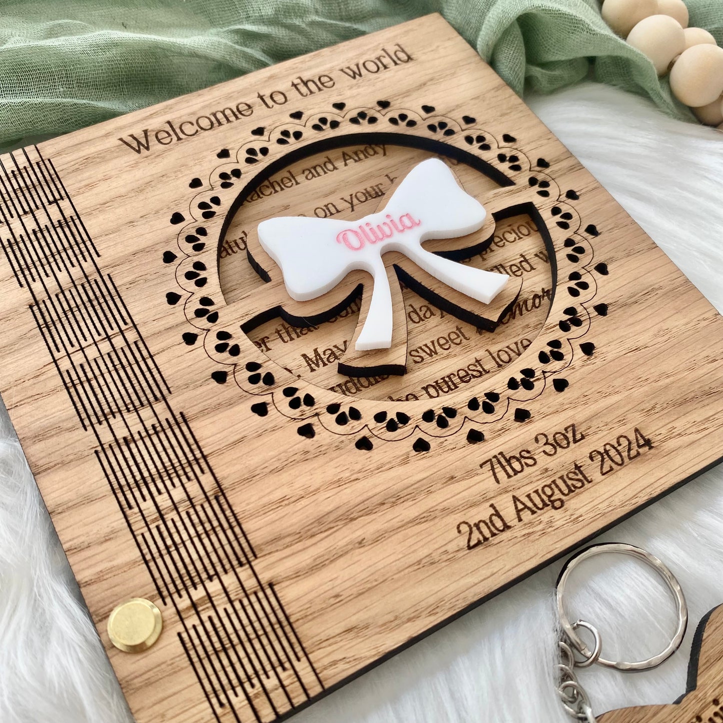 Personalised Wooden New Baby Card and Changing Bag Tag