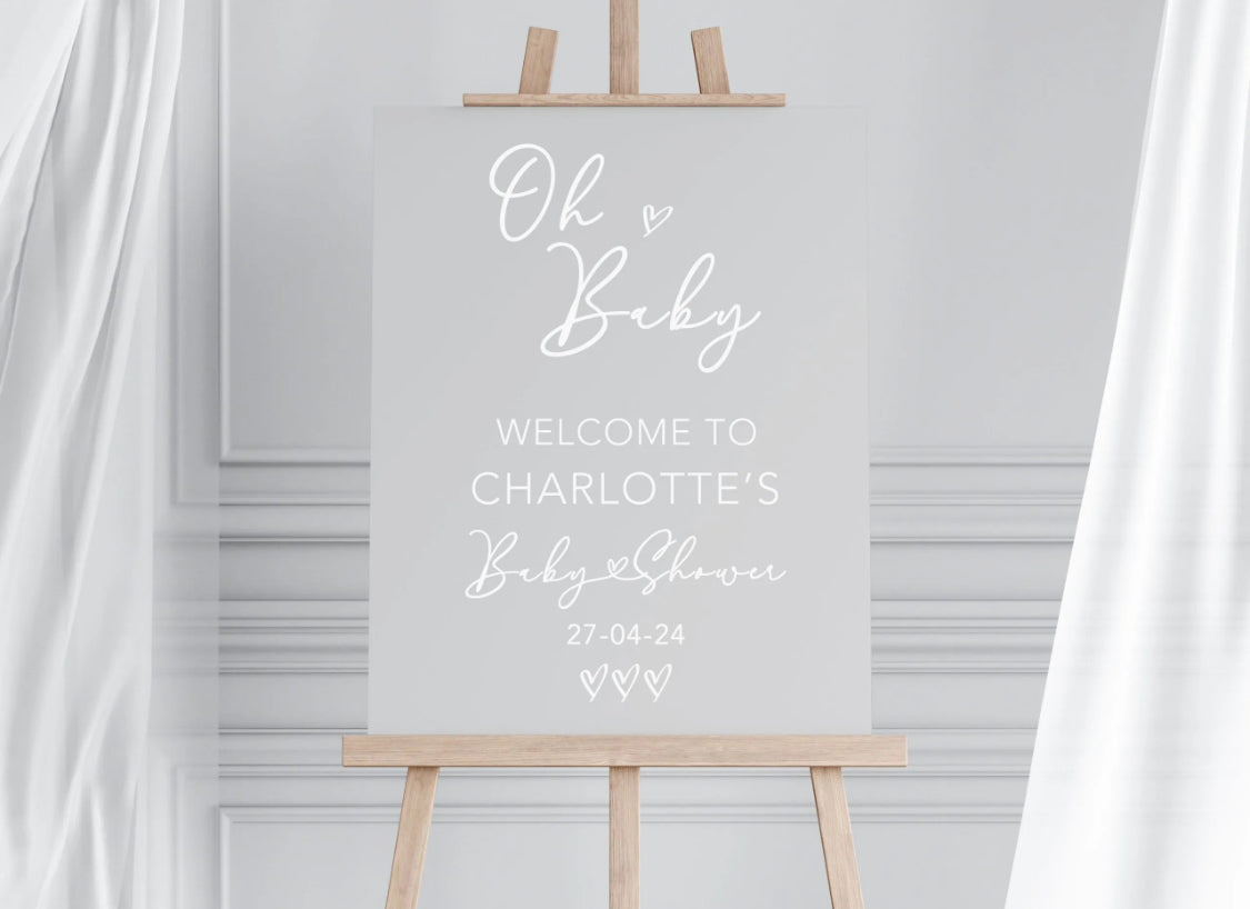 Grey personalised baby shower sign