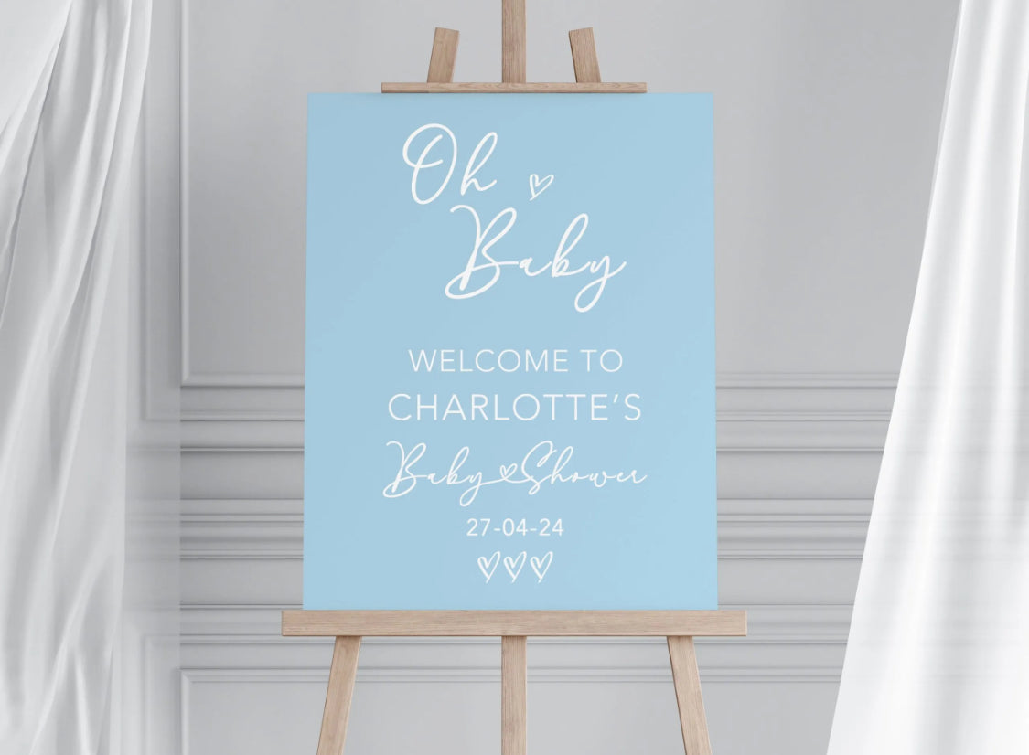 Blue baby shower welcome sign 