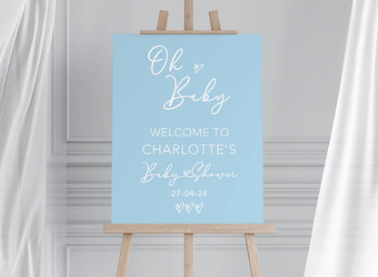 Blue baby shower welcome sign 