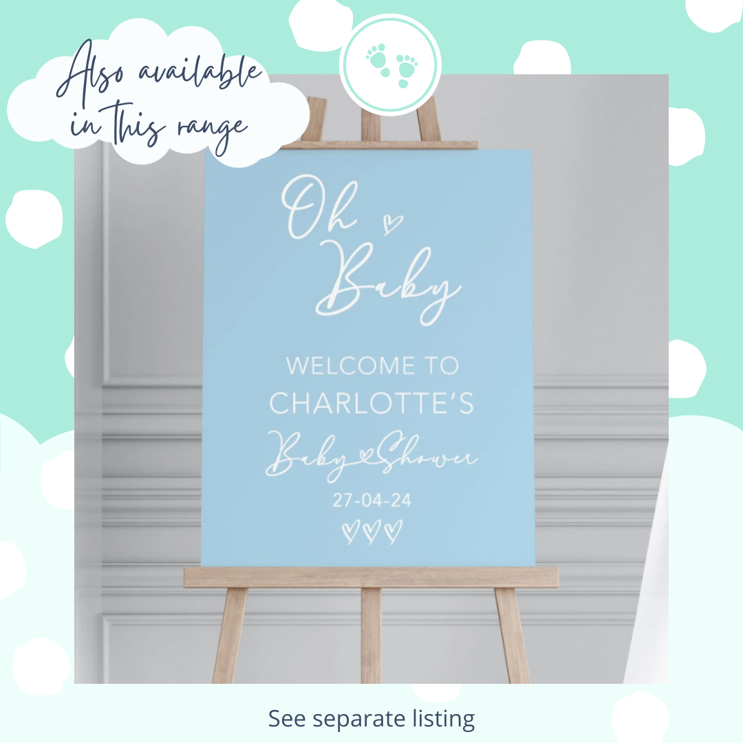 Blue modern personalised baby shower sign