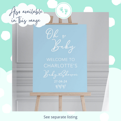 Blue modern personalised baby shower sign