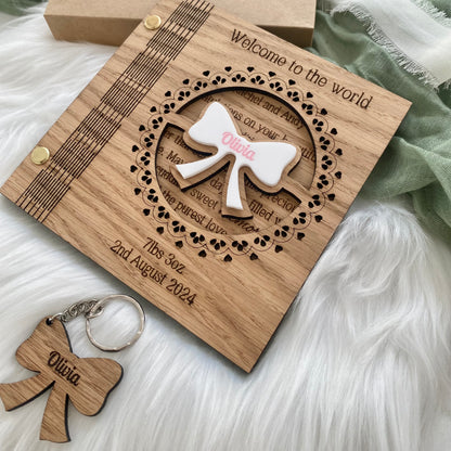 Personalised Wooden New Baby Card and Changing Bag Tag