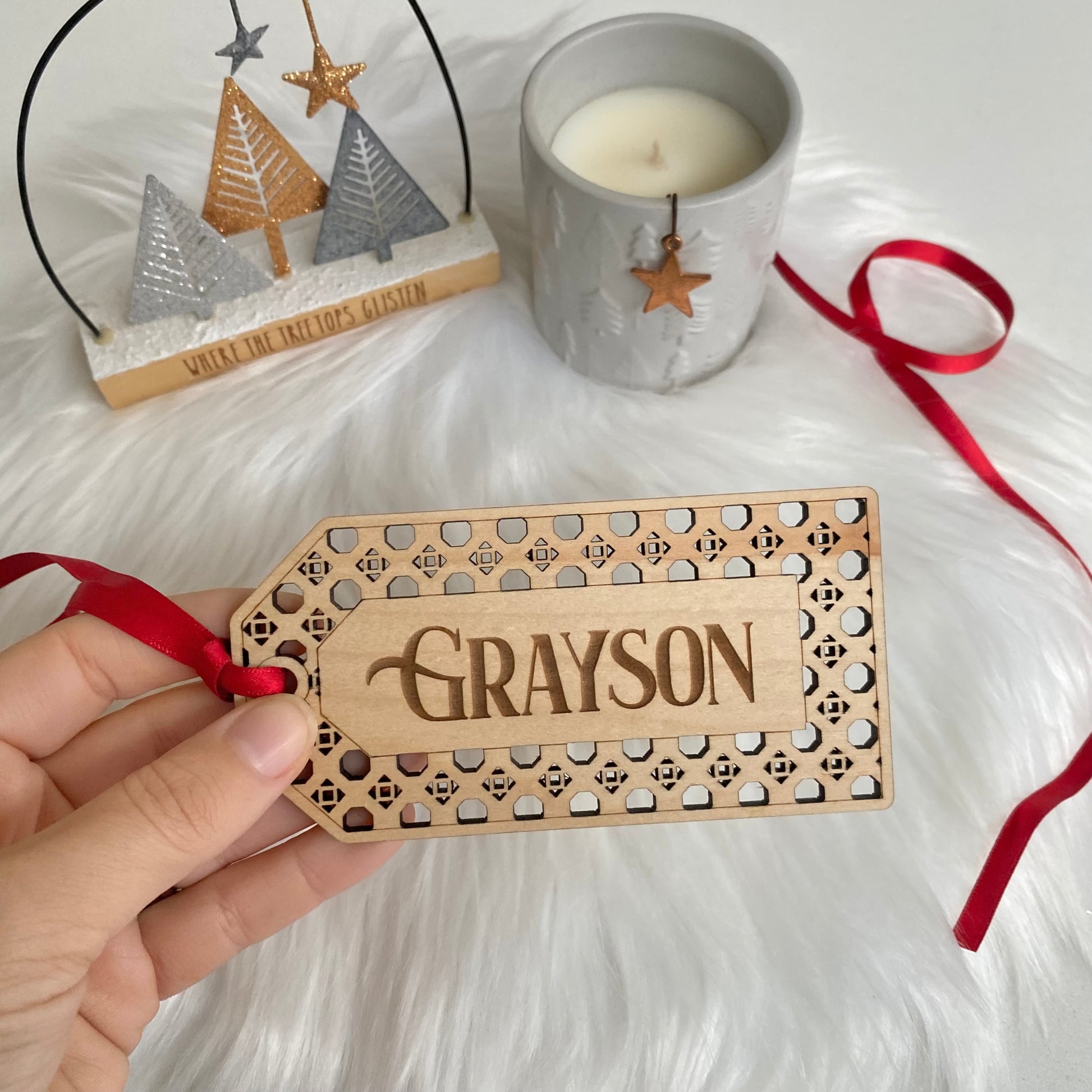 Personalised wooden stocking tag