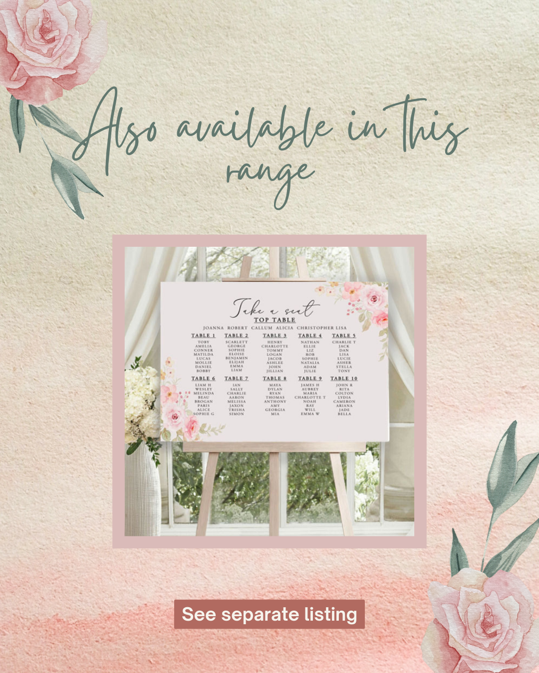 Pink rose wedding seating plan sign 