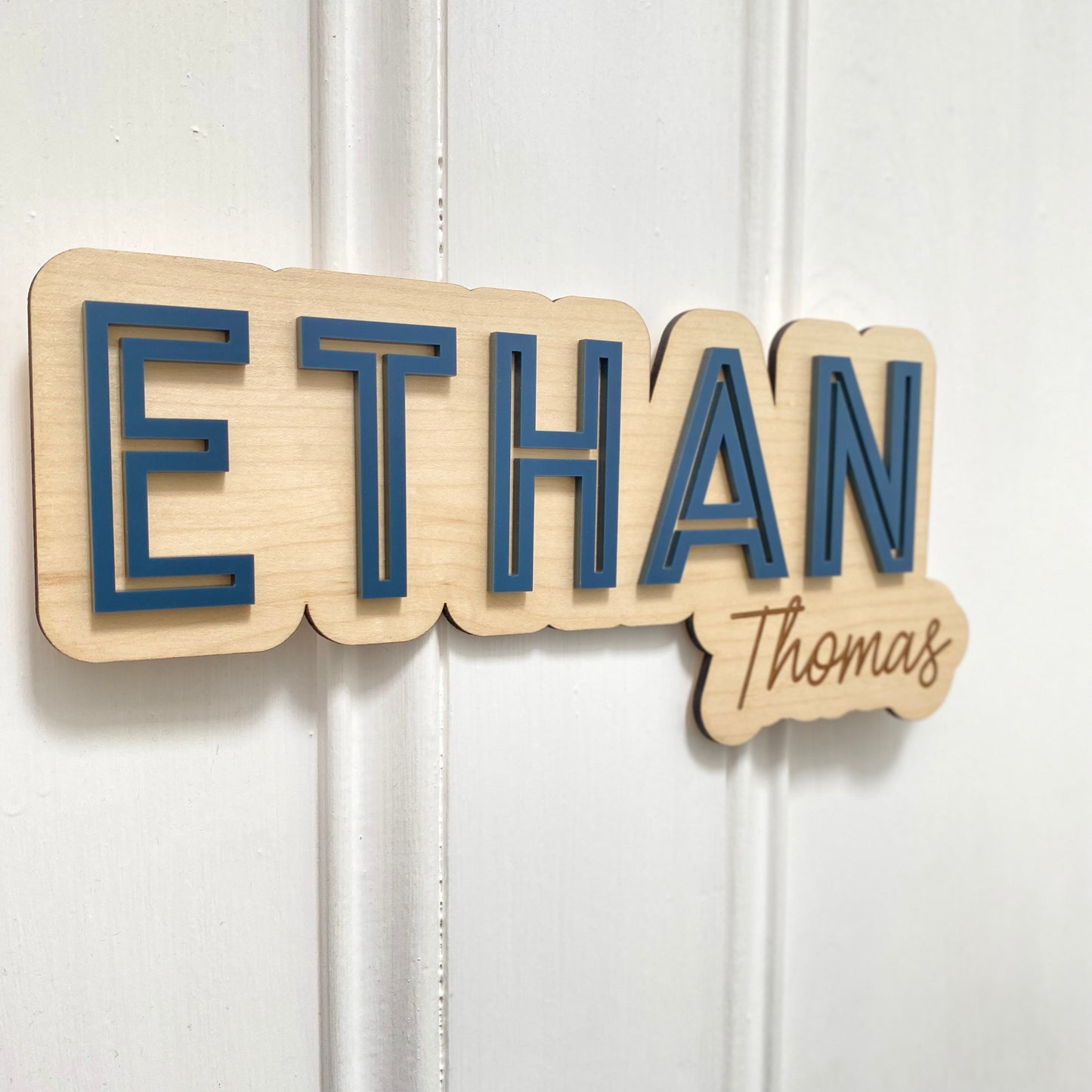 Acrylic and wood personalised name plaque