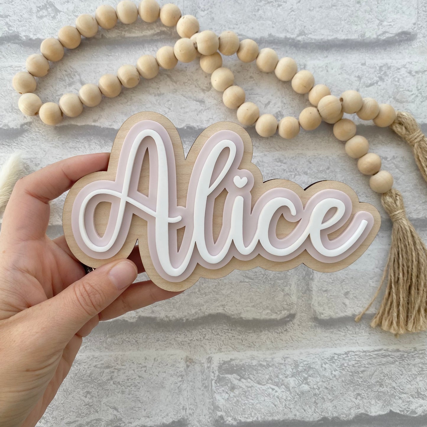 Triple layer acrylic and wooden name sign