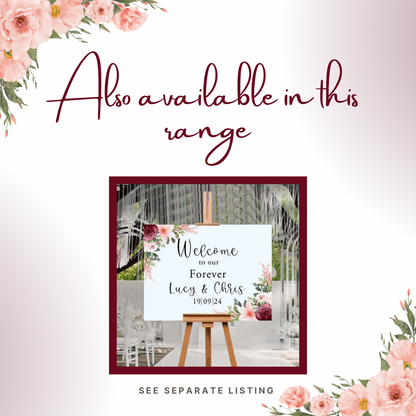 Burgundy and peach floral wedding welcome sign