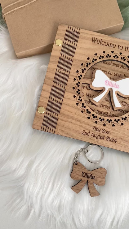 Personalised Wooden New Baby Card and Changing Bag Tag